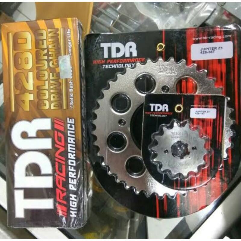 Gear gir set Jupiter Z1 Vega ZR TDR Racing rantai 428 gold