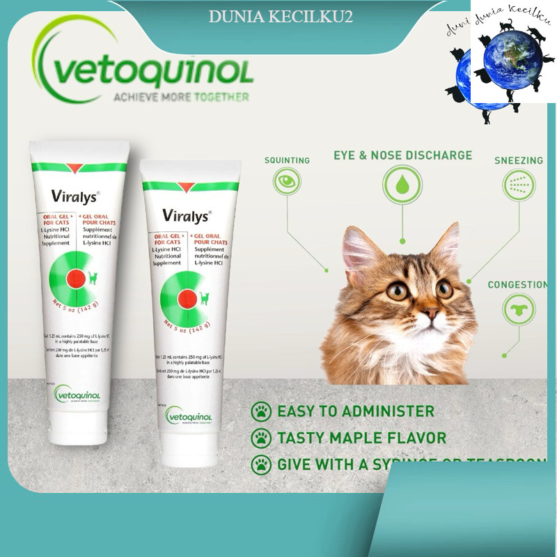 Viralys Gel Vetoquinol Lysine Suplemen Imunitas & Napsu Makan Kucing 142GR