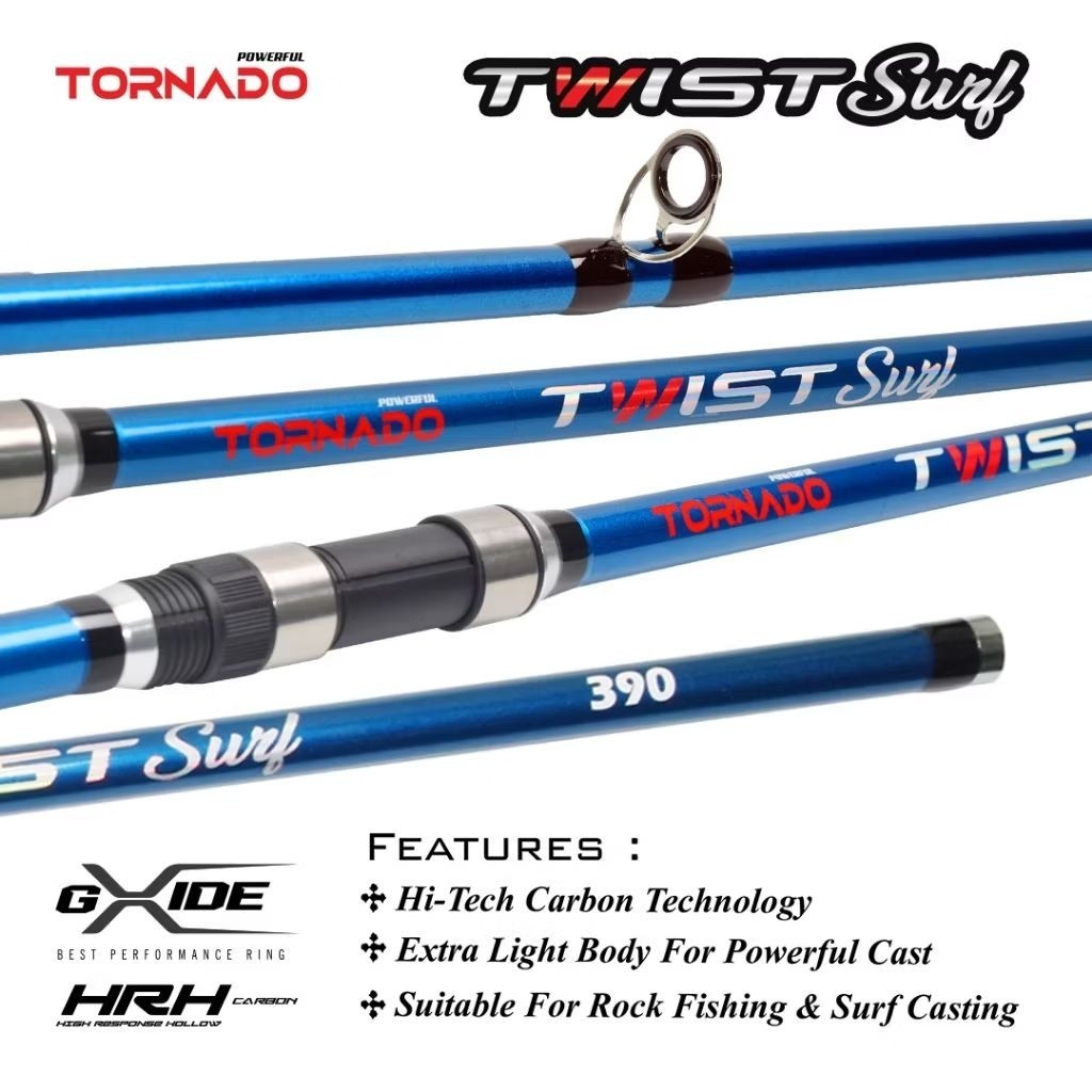 Joran Tornado Twist Surf 390 420 450 Joran Spinning Carbon Sambung 3 Untuk Surf Casting dan Rock Fis