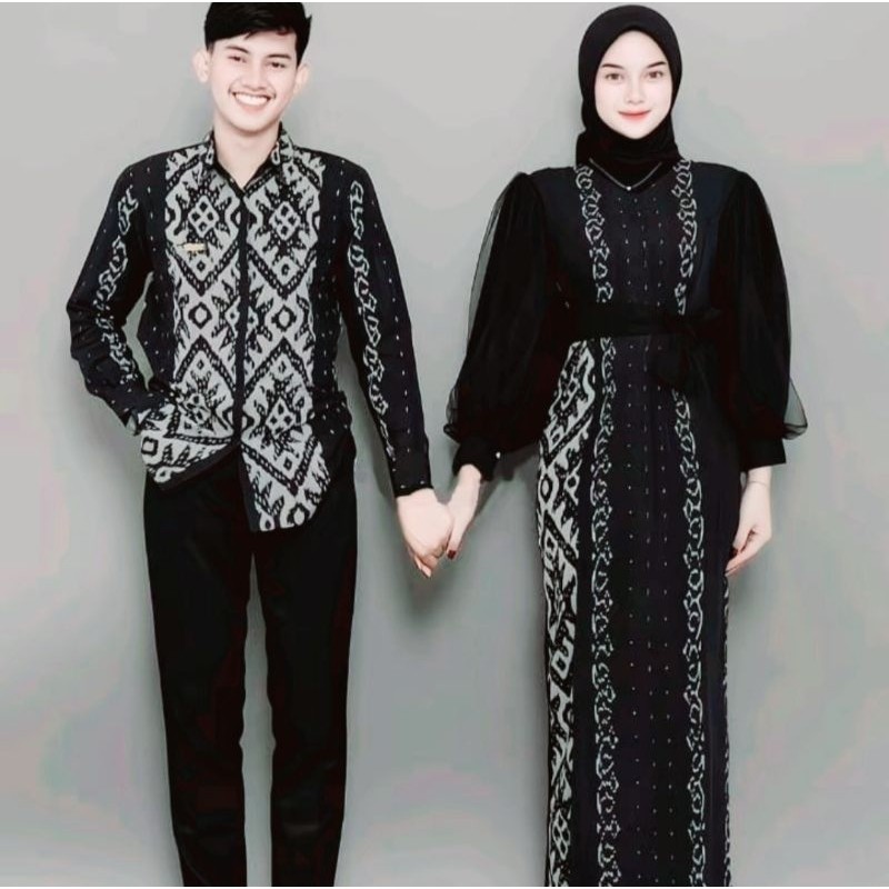 Gamis Tenun New Padma Hitam-Baju Couple Tenun Keluarga-Baju Couple Kondangan