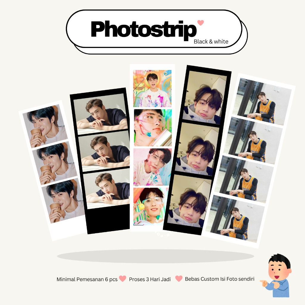 Cetak Photo Strip Hitam Putih Custom Kertas Foto Kualitas Premium Glossy Silk Laminasi Doff Glossy H