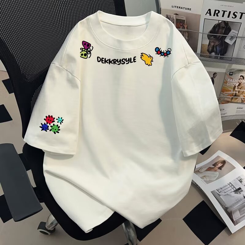 Kemeja santai katun longgar pria dan wanita dengan motif kartun terbaru