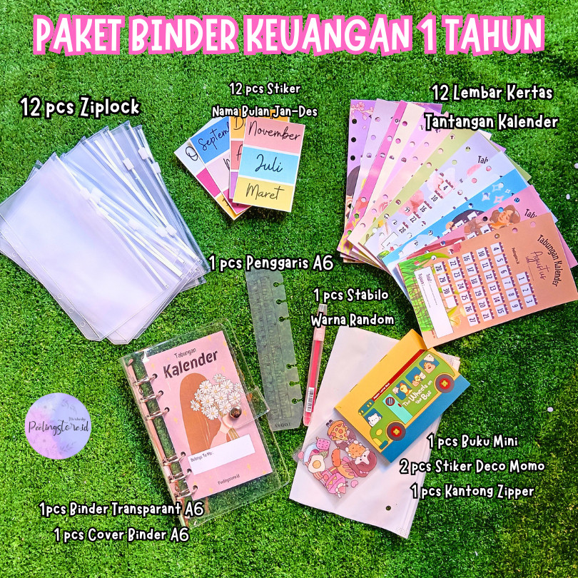 [12 Ziplock] Paket binder jelly nabung a6/ binder keuangan murah / binder a6 / binder sequin binder 