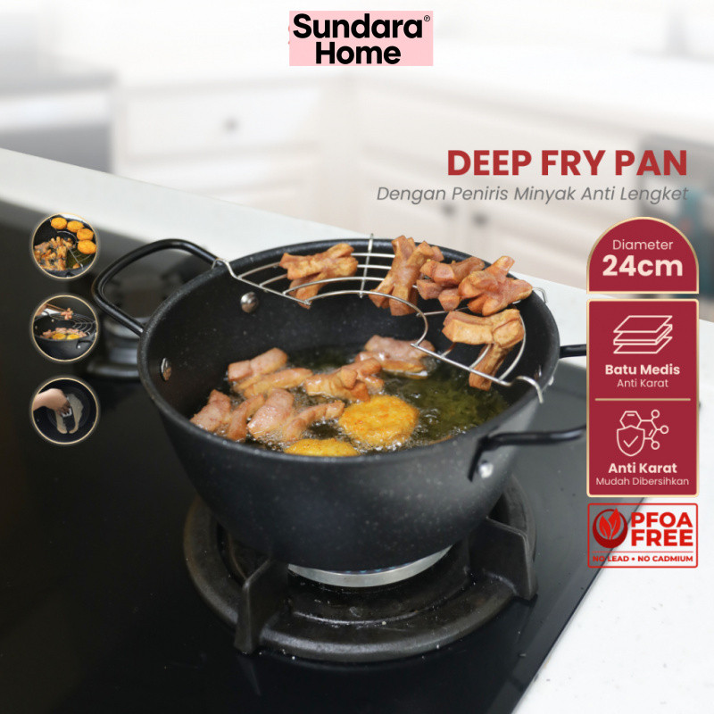 Sundara Home - Wajan Penggorengan 24cm 22 cm Dengan Rak Tirisan Deep Fryer Pot Panci Penggorengan