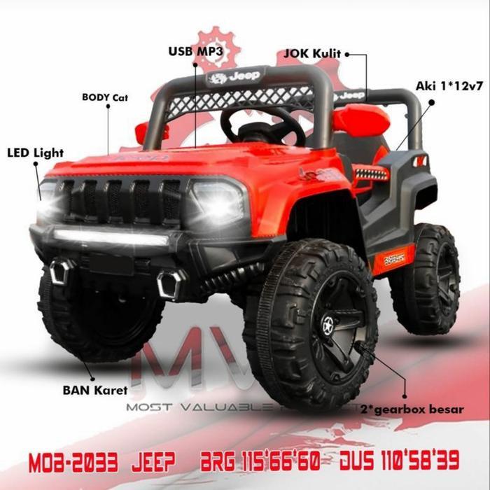MOBIL AKI JEEP MOB 2033 BAN KARET JOK KULIT-MAINAN MOBIL AKI ANAK