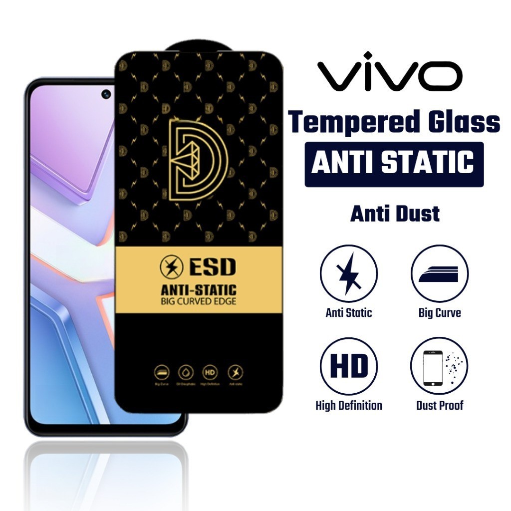 Tempered Glass  HD Anti Static Vivo S1 S1 Pro T1 T1 Pro T3 Y100 Y200 Y200e Y200i Y300 Y300t Y400 Y67