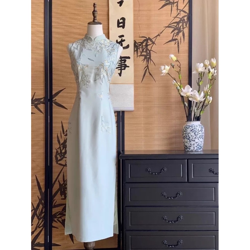 Laudofficial Lan Qipao Dress / Dress Cheongsam Bordir Wanita Tanpa Lengan