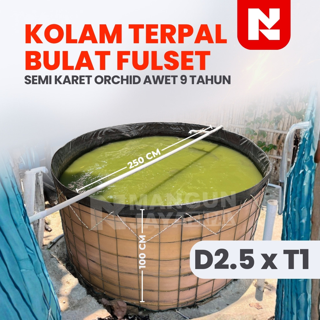 Kolam Terpal Bulat Fullset Diameter 2.5 Tinggi 1 Merk Orchid / Kolam Terpal Ikan Fulset Kerangka