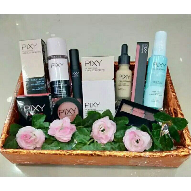 PIXY PAKET (FREE POUCH) ISI 7 /PIXY PAKET MAKE UP SESERAHAN HANTARAN /MAKE IT GLOW AQUA SPRAY