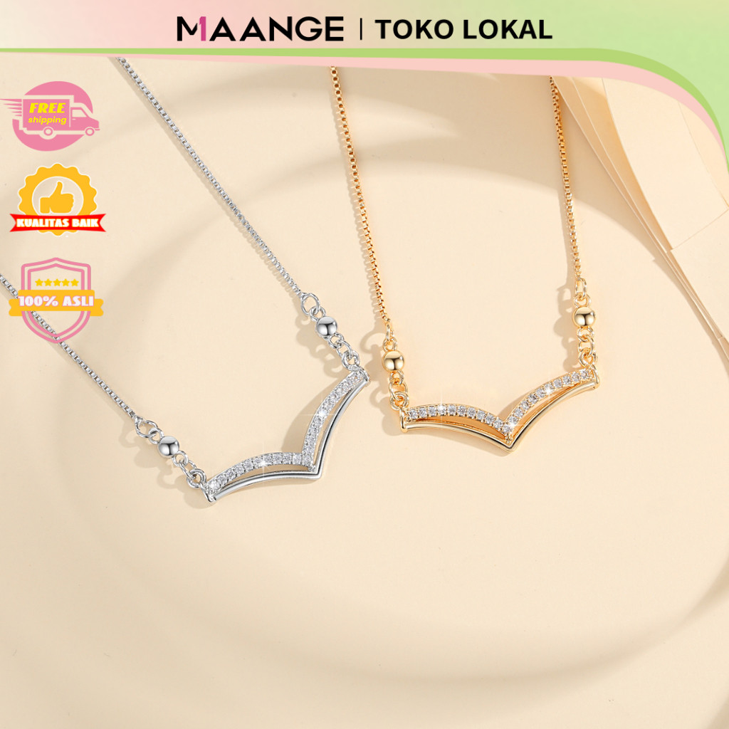 Kalung Fuji Wanita Anti Karat Lapis Emas v Necklace Kalung Fuji Fashion Perhiasan Wanita Emas
