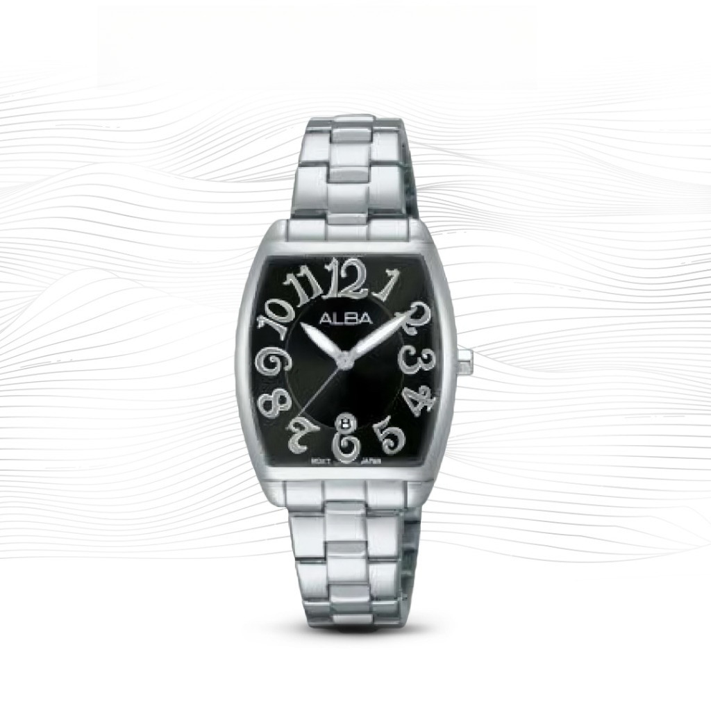 ALBA AH7K89 Jam Tangan Wanita Tank Quartz Black Dial Stainless Steel Strap Watch