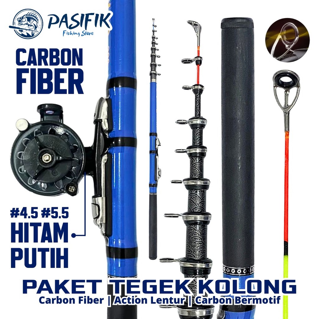 TERBARU Paket Joran Tegek Kolong Carbon Fiber Premium Action Medium + Mini Hand Reel ABS Gear