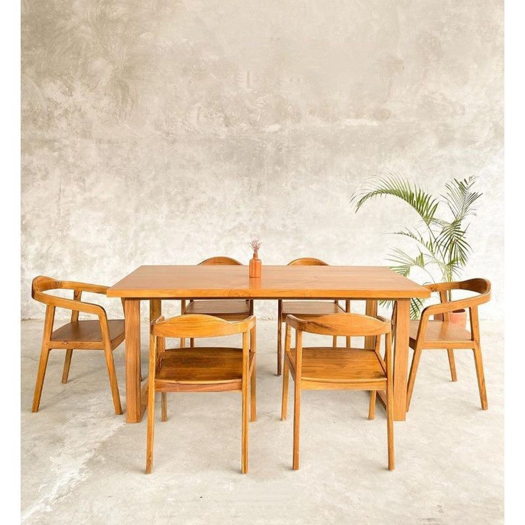 SET MEJA MAKAN CAFE RESTORAN KURSI SELLY 6 PCS KAYU JATI GRADE A TPK PERHUTANI KUALITAS EKSPORT MURA