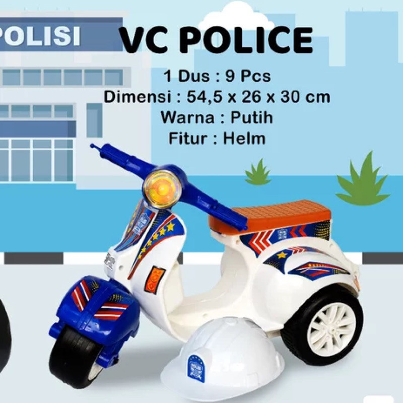 (BISA COD) MAINAN ANAK MOTOR DORONG VESPA POLISI BONUS HELM / SG TOYS VC 162 Mainan Motor Vespa Anak