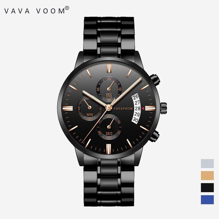 Lunav Style Jam Tangan Pria VAVA VOOM 100% Original Kronograf  214 hadiah watches - Hitam Emas