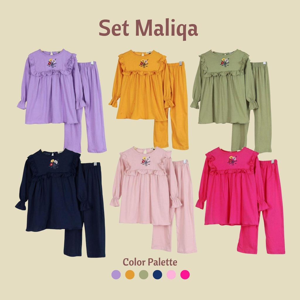 Honeybee Maliqa - Setelan Muslim Perempuan [Size 2-10 Tahun] Set Anak Cewe Baju Bordir Bunga