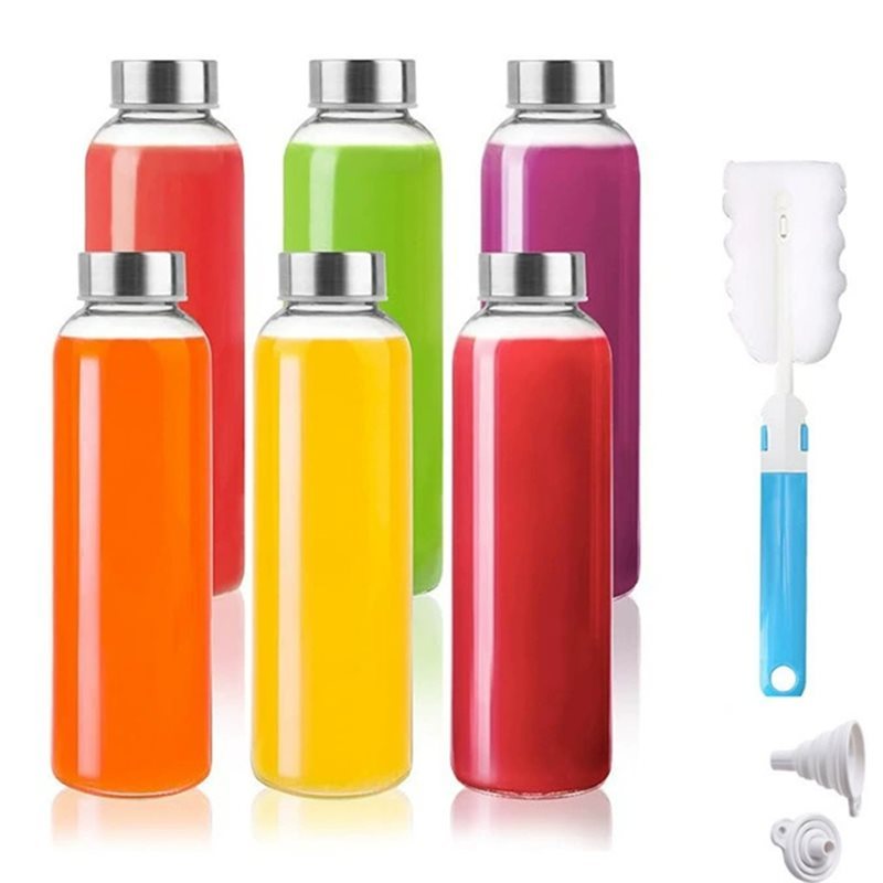 2025 Trend Reusable Glass Carafe With Lid 6Pcs Glass Bottle Set For Storing Juice Water Bottles