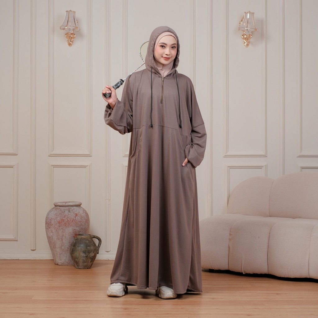 One Set Baju Abaya Muslim Premium Friendly Dress Adem Elegan Busui Syari Set Jilbab Bisa Olahraga