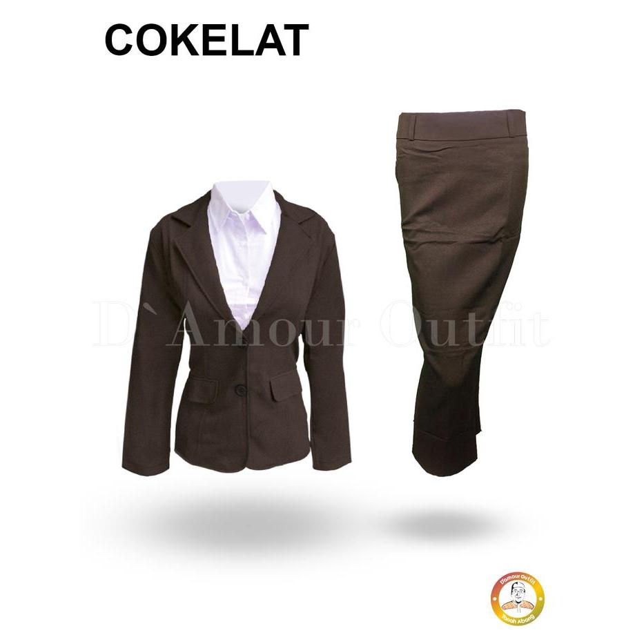 Damour | One Set Blazer Wanita Rok Span Panjang Belah Depan | Setelan Jas Kerja Kantor Formal Polos 