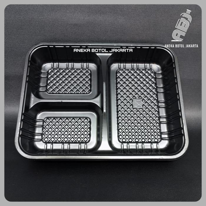 Mika plastik bento 3 sekat / mika bento 3 sekat RTR 223 - Hitam