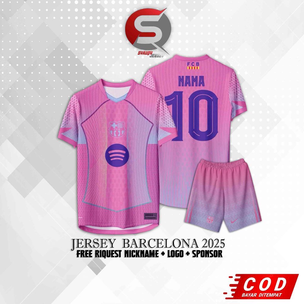 CANDUSHOP Jersey Baju Kaos BARCELONA Home Away Pink 2025 2026 Geratis Nama & No Punggung