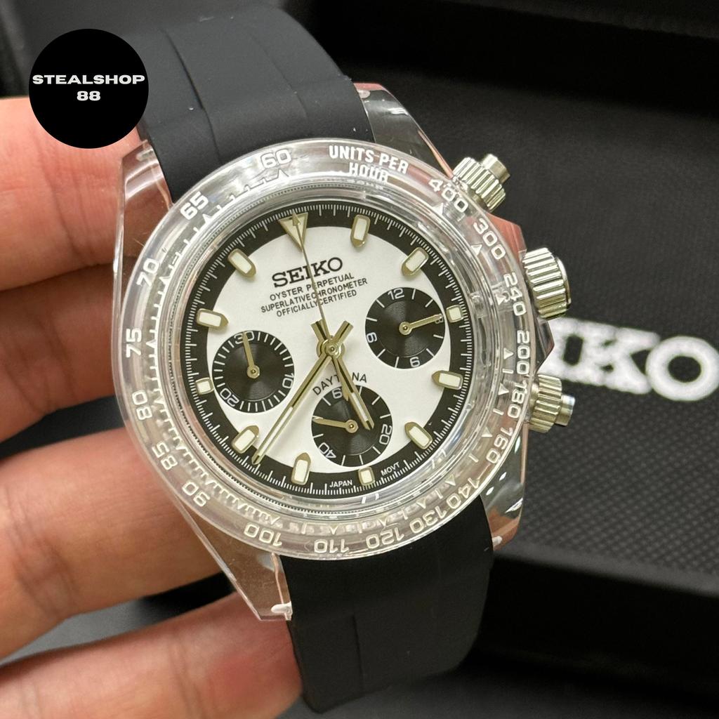 Seiko Mod Daytona Panda VK63 Chronograph Resin CLEAR Case