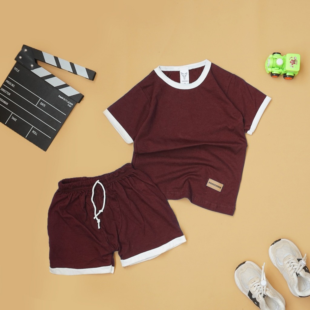 ONE SET TWO LAYER BURGANDI POLOS ANAK COTTON COMBED 24S FASHION -  BRAVEKIDS BOGOR