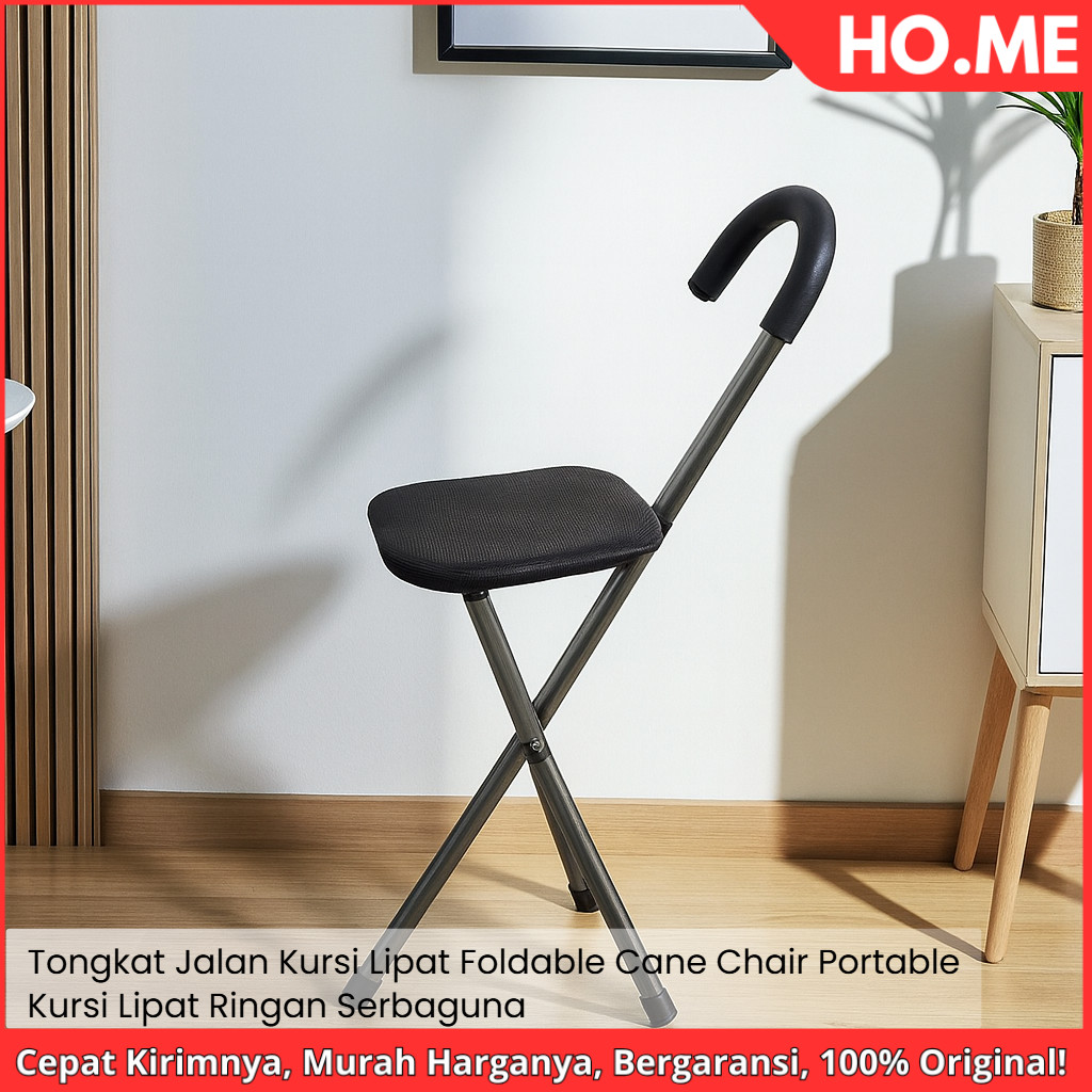 [HO.ME] Tongkat Jalan Kursi Lipat - Foldable Cane Chair Portable - Kursi Lipat Ringan Serbaguna