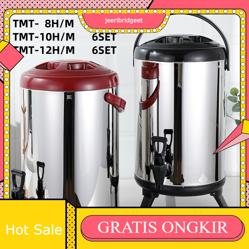 termos dispenser air panas dingin 12 liter / water jug stainless milk tea bucket / DRINK JAR 8 liter