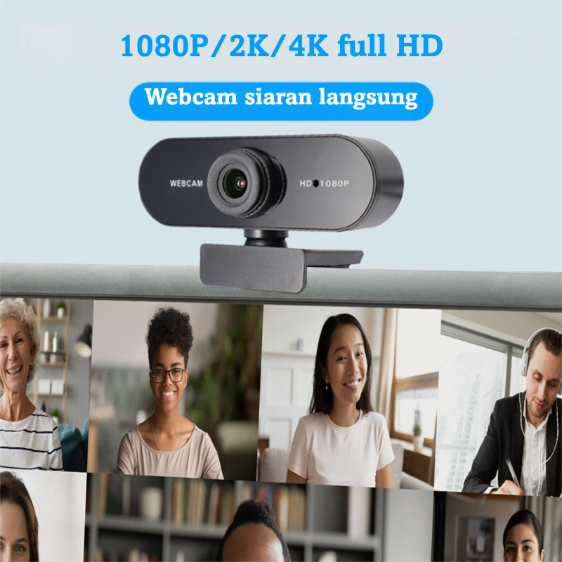 Webcam Full HD 1080P 2K Kamera Wide Angle 90° Mikrofon Noise Cancelling USB Plug Play Untuk Meeting 