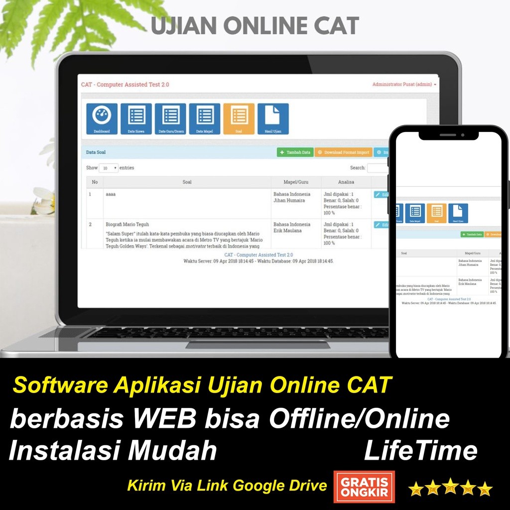 Software Aplikasi Ujian Online CAT berbasis WEB bisa Offline/Online