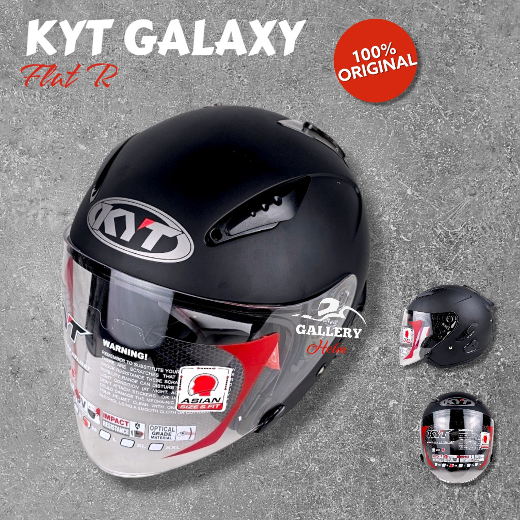 Helm Kyt Galaxy Flat R Hitam Doff | Helm Kyt Half Face Double Visor ORIGINAL