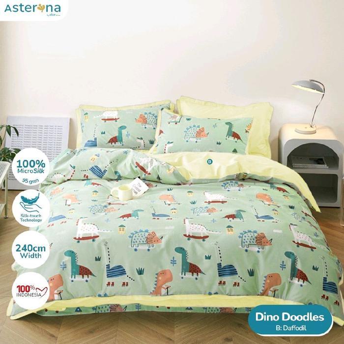 PROMO  Sprei Bedcover Set Karakter Anak Dino Doodles Ukuran Lengkap Bantal Kain - 90x200, 20cm