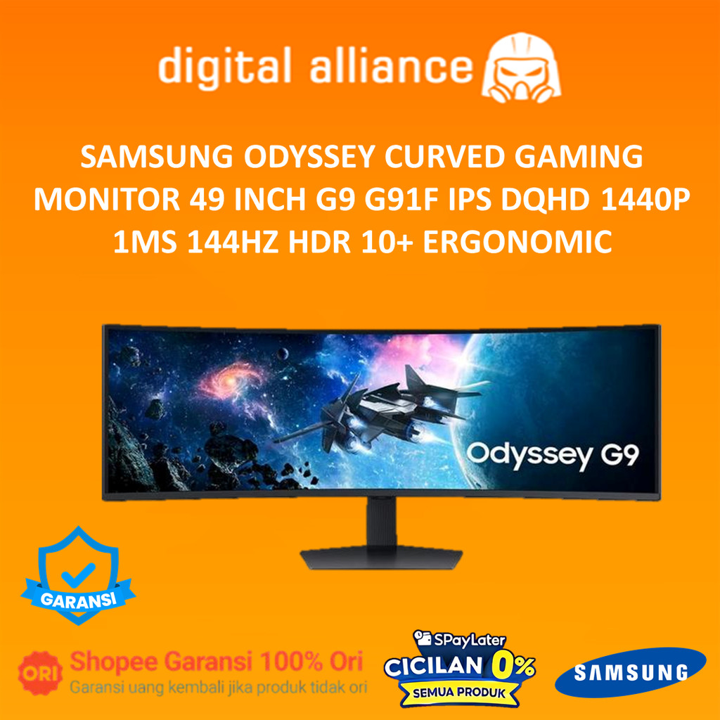 SAMSUNG ODYSSEY CURVED GAMING MONITOR 49 INCH G9 G91F IPS DQHD 1440P 1MS 144HZ HDR 10+ ERGONOMIC