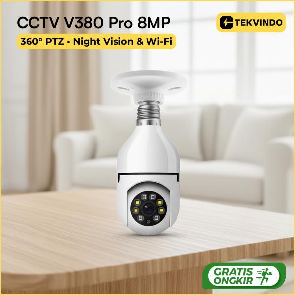 CCTV V380 Pro Tanpa Kabel 8MP CCTV Lampu Bohlam Indoor Wifi 360 PTZ
