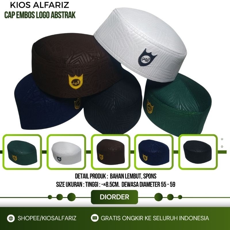 Peci Uje Logo Embos Premium - Songkok Tinggi Hitam Putih Timbul