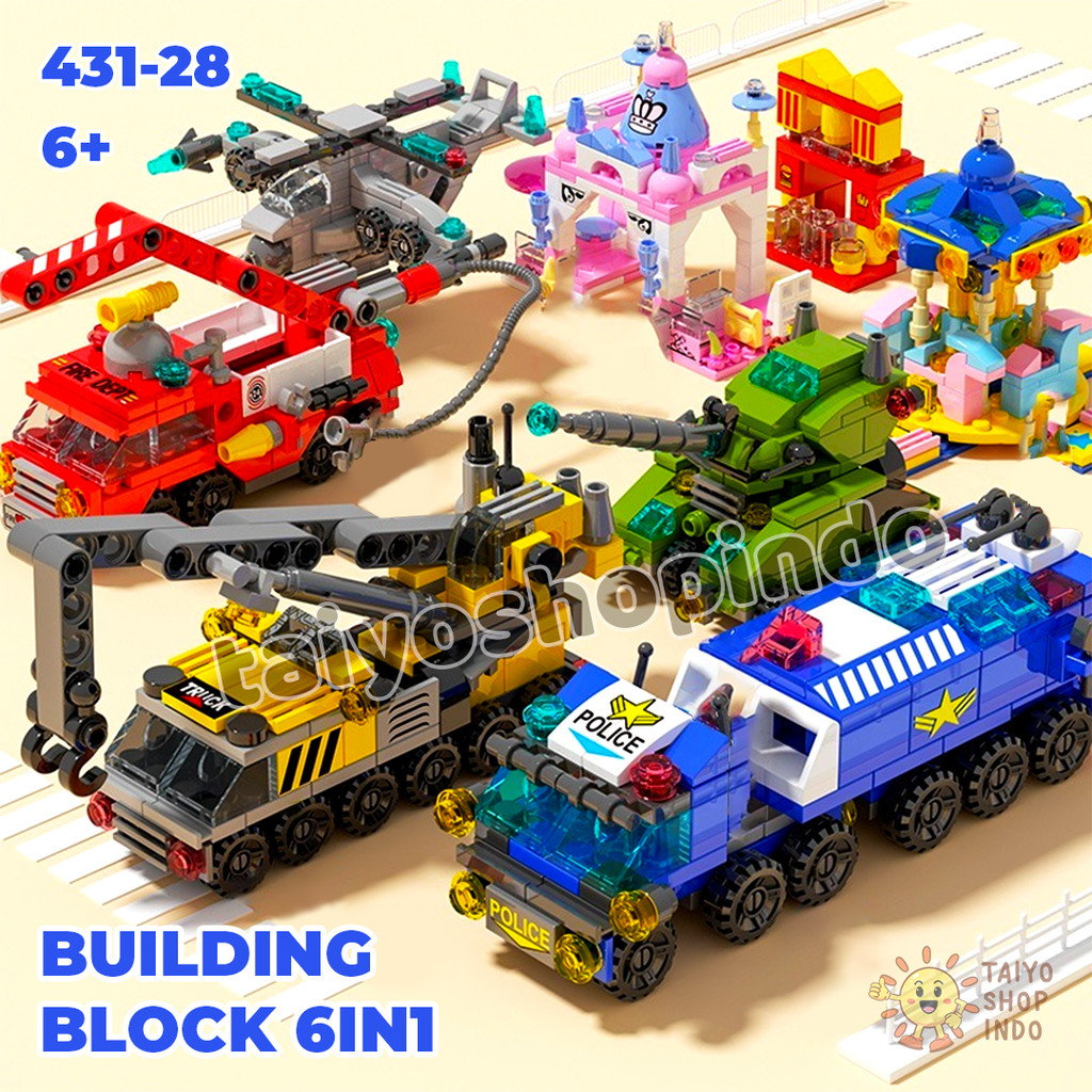 Taiyo Building Block 6In1 Transport Store Job 3D Bricks Vehicle Kendaraan Blok Puzzle Mainan Anak