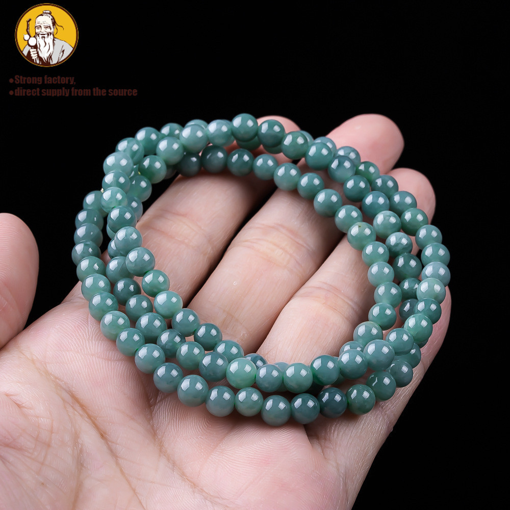 Natural Sebuah batu giok, air biru 108 manik-manik bulat berwarna penuh gelang 6MM.