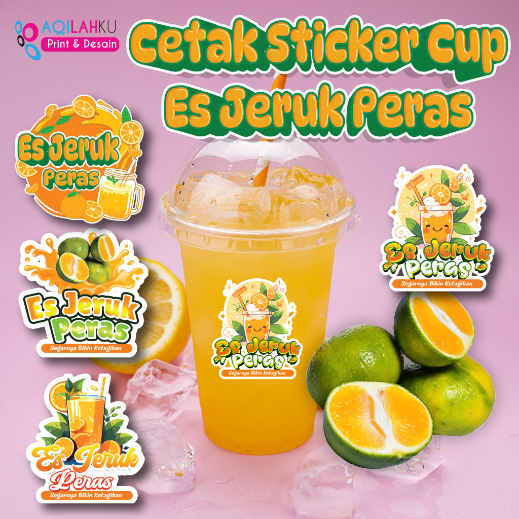 Stiker label cup ES Jeruk Peras  | 1 Pack isi 50 pcs Ready Stock