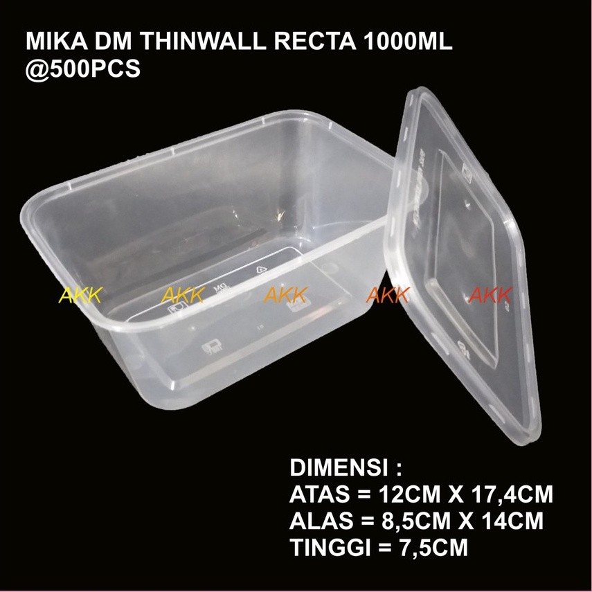 Thinwall Dm Recta 1000 Ml / Kotak Makan / Box Kue / Mika Box (25 Pcs)