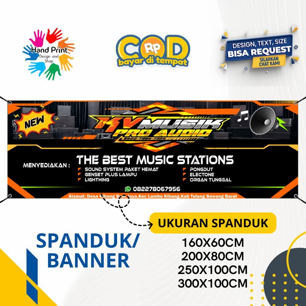Cetak Spanduk Banner Musik Pro Audio Hitam MMT Spanduk Custom 300x100CM