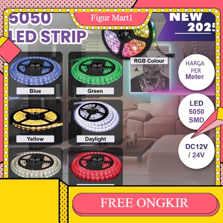 FREE ONGKIR - PROMO LAMPU LED STRIP 5050 SMD 1 METER /  LAMPU SELANG 60 LED AC 220V TAHAN AIR Terlar