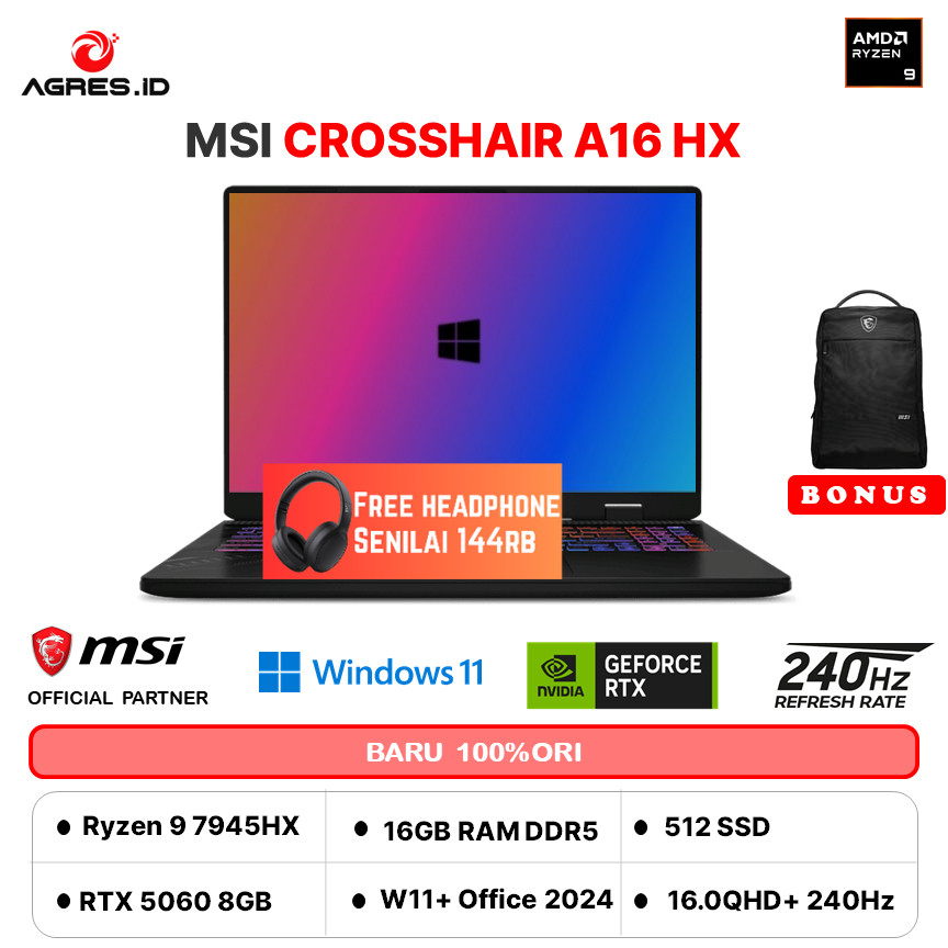 MSI CROSSHAIR A16 HX RYZEN 9 7945HX RTX5060 8GB - RAM 16GB 512GB W11+OHS 16.0QHD+ 240HZ -D7WFKG.049