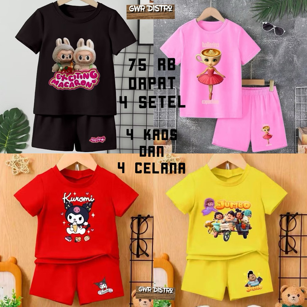 KEENAN Stelan Kaos Anak 2Thn Sampai 12Thn 75Rb Dapat 4 Stel Kaos Anak Perempuan Dan Laki-Laki Motif 