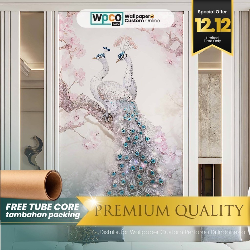 Stiker Dinding - Stiker Dinding Merak Bunga 3D - Stiker Dinding Motif Merak 3D - Stiker Dinding Gamb