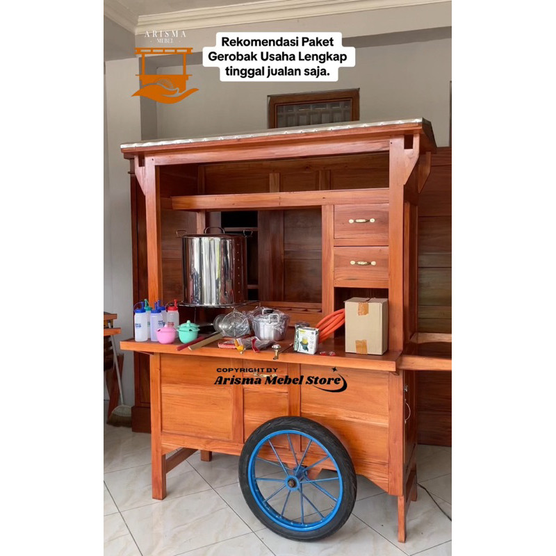 Arisma Gerobak Mie Ayam Dorong , Gerobak Mie Ayam Paket Fullset , Gerobak Mie Ayam murah