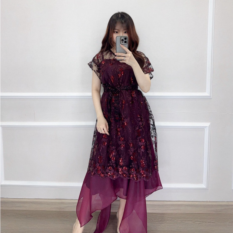 SV 5954 - Liona Organza Dress | Silvervogue | Gaun Lace + Organza Maxi Pakaian Wanita