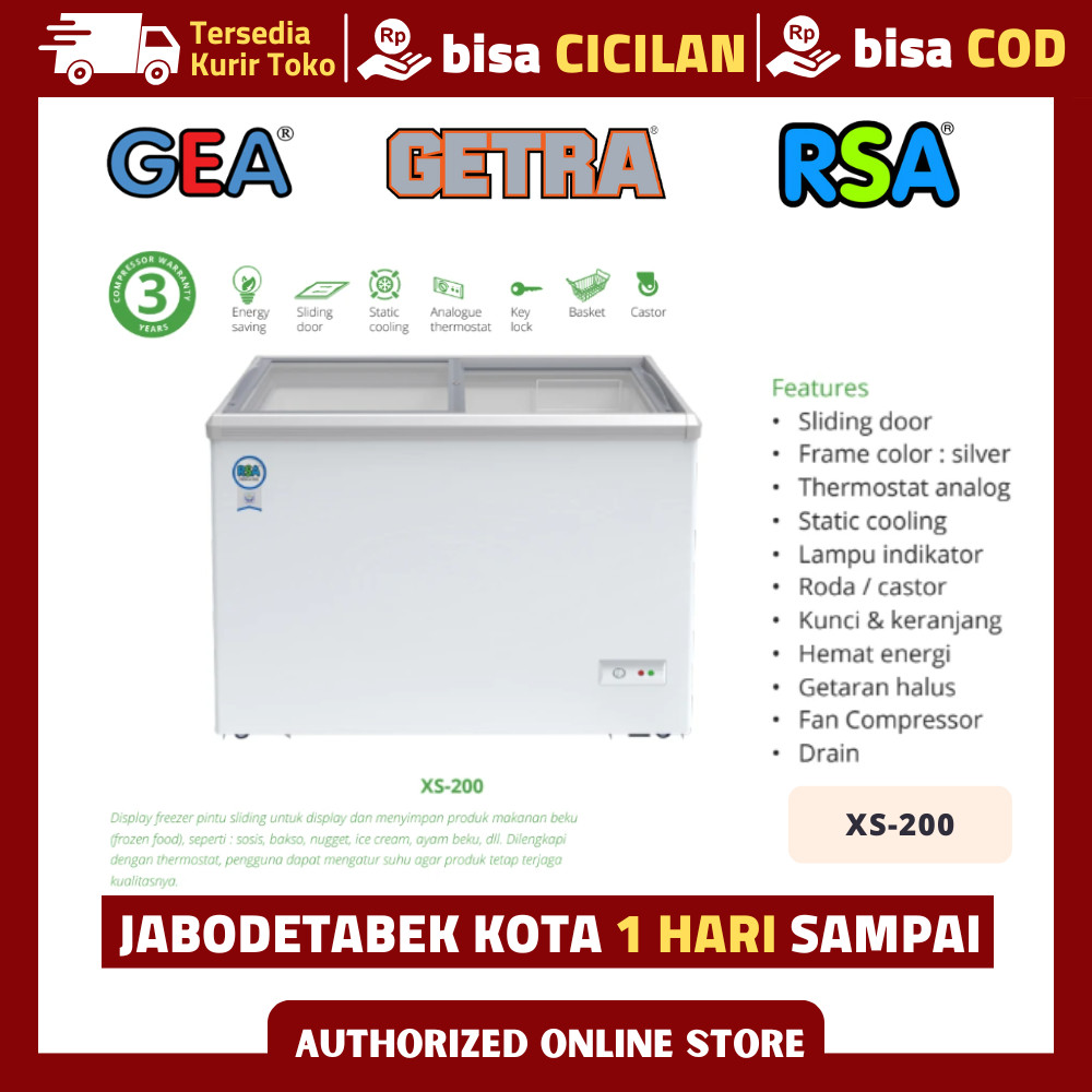 FREEZER ES KRIM SLIDING RSA XS-200 FREEZER ICE CREAM KACA SLIDE XS 200 ORIGINAL