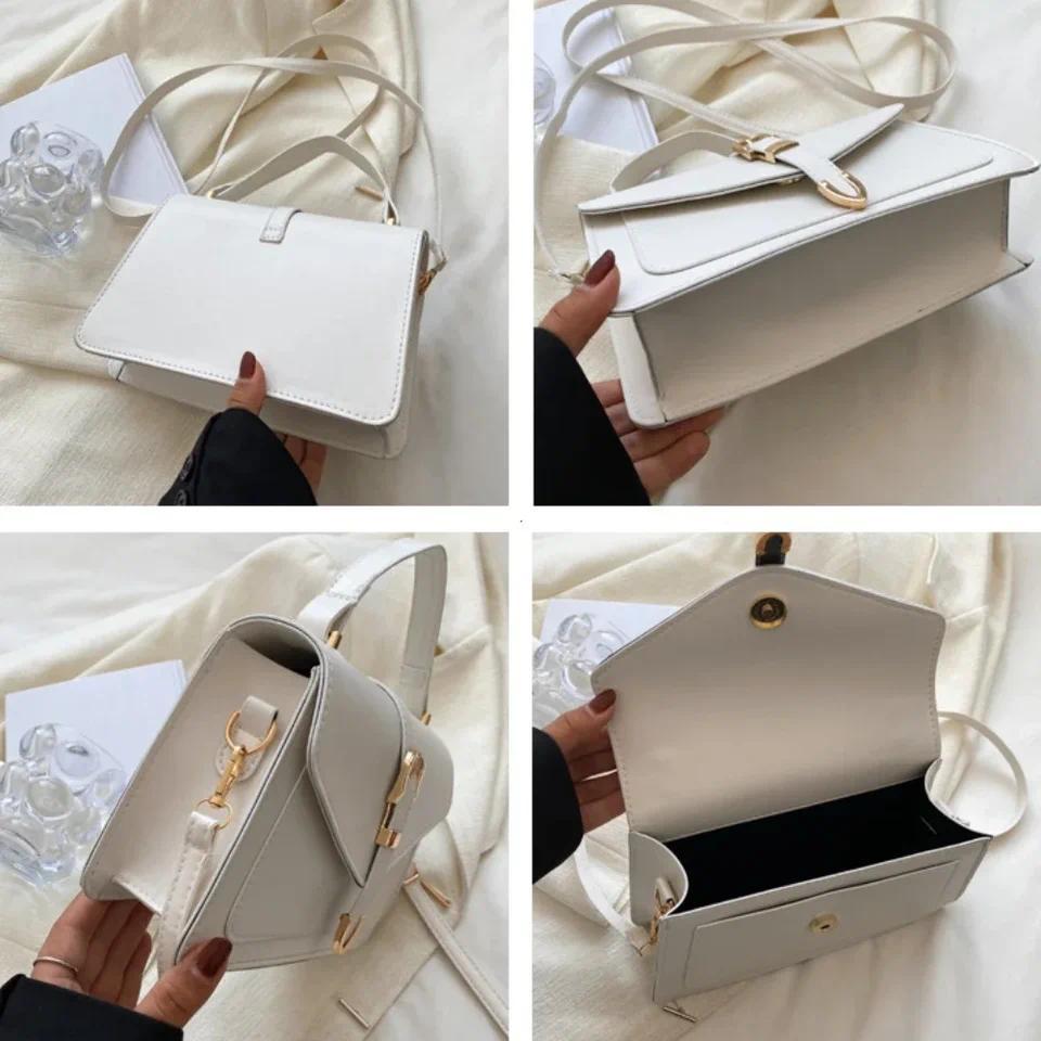 Fashionable Minimalist Crossbody Bag with Top Handle and Flap for Women Solid Color Square Purse wit