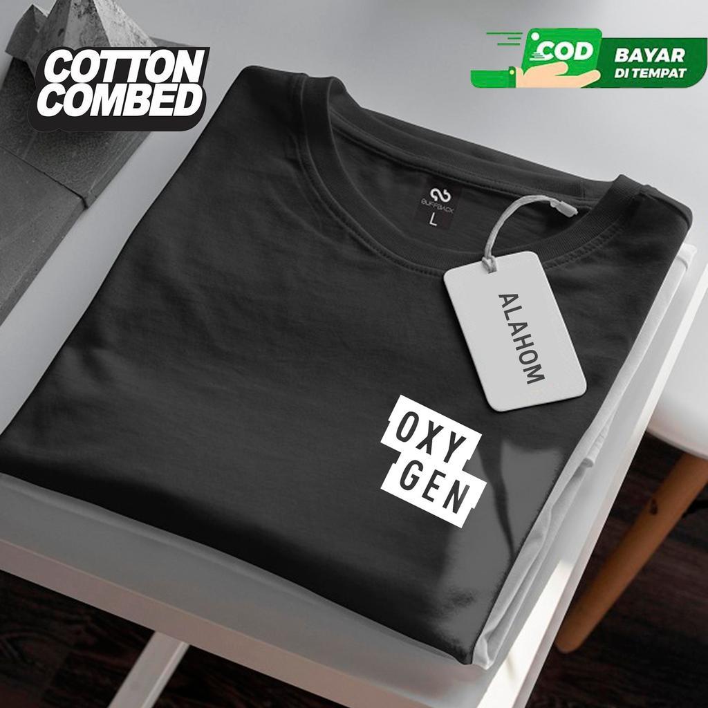 [BISA COD] Kaos Distro Lengan Pendek Motif Kecil Oxygen Putih Lengan Penduk Motif Silver Kaos Atasan